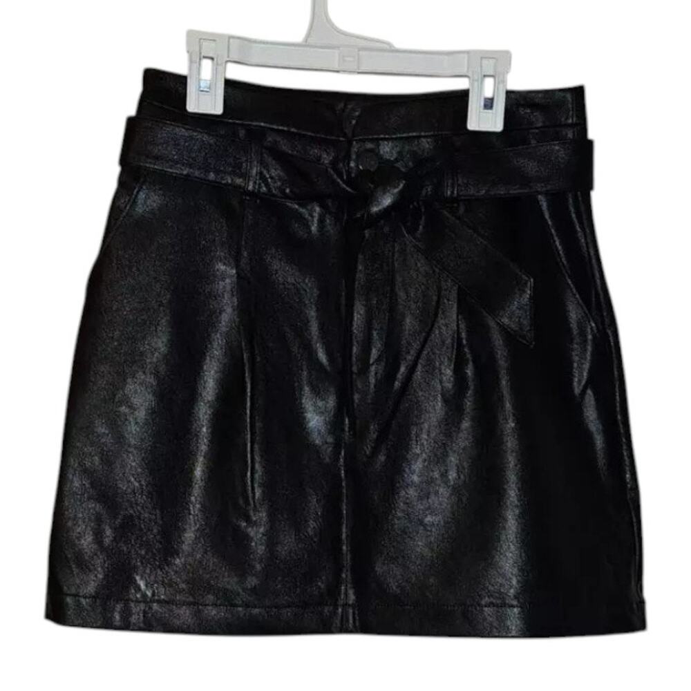 New Anthropologie Paige Vegan Leather Tie Mini Skirt $199 Sz 27 (4) BELTED Black - Picture 6 of 8